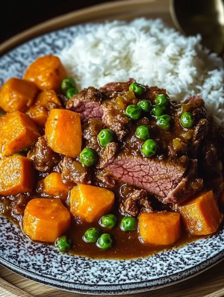 Herzhaftes Hackfleisch mit Karotten und Erbsen serviert auf Reis