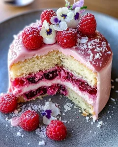 Himbeer-Raffaello-Torte mit frischen Himbeeren und Kokosnussgeschmack