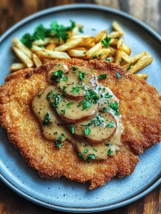 Jägerschnitzel mit Jägersoße auf einem Teller serviert