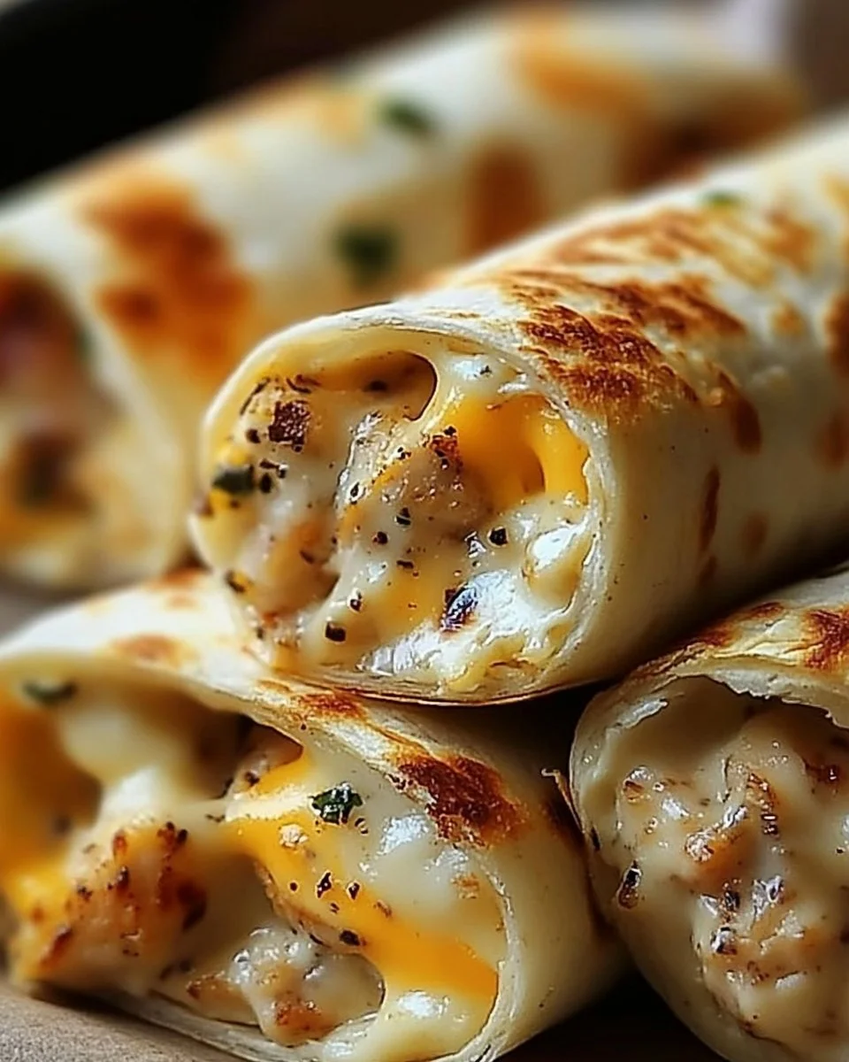 Käse-Knoblauch-Hähnchen-Wraps auf einem Teller serviert