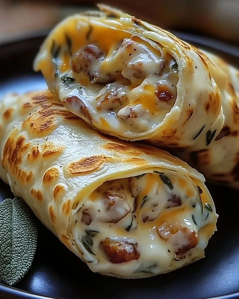Käse-Knoblauch-Hähnchen-Wraps auf einem Teller serviert