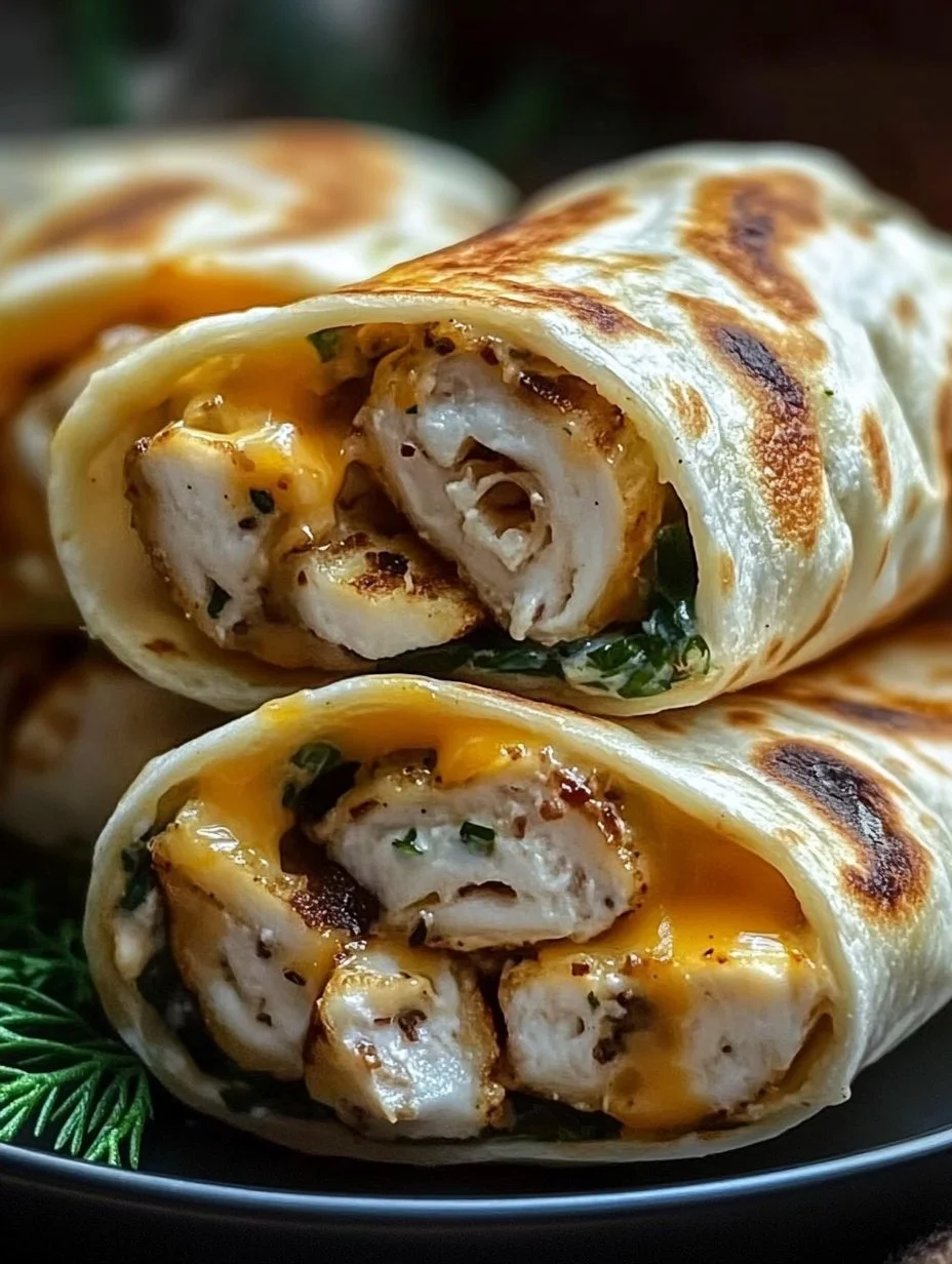 Käse-Knoblauch-Hähnchen-Wraps mit frischen Zutaten auf einem Teller