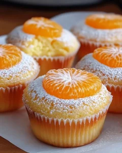 Käsekuchen-Muffins mit Mandarinen auf einem Teller