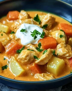 Kohlrabi-Möhren-Hähnchen-Pfanne auf einem Teller serviert