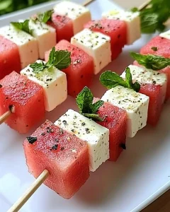 Erfrischende Melonen-Feta-Spieße mit Minze und Limettenmarinade