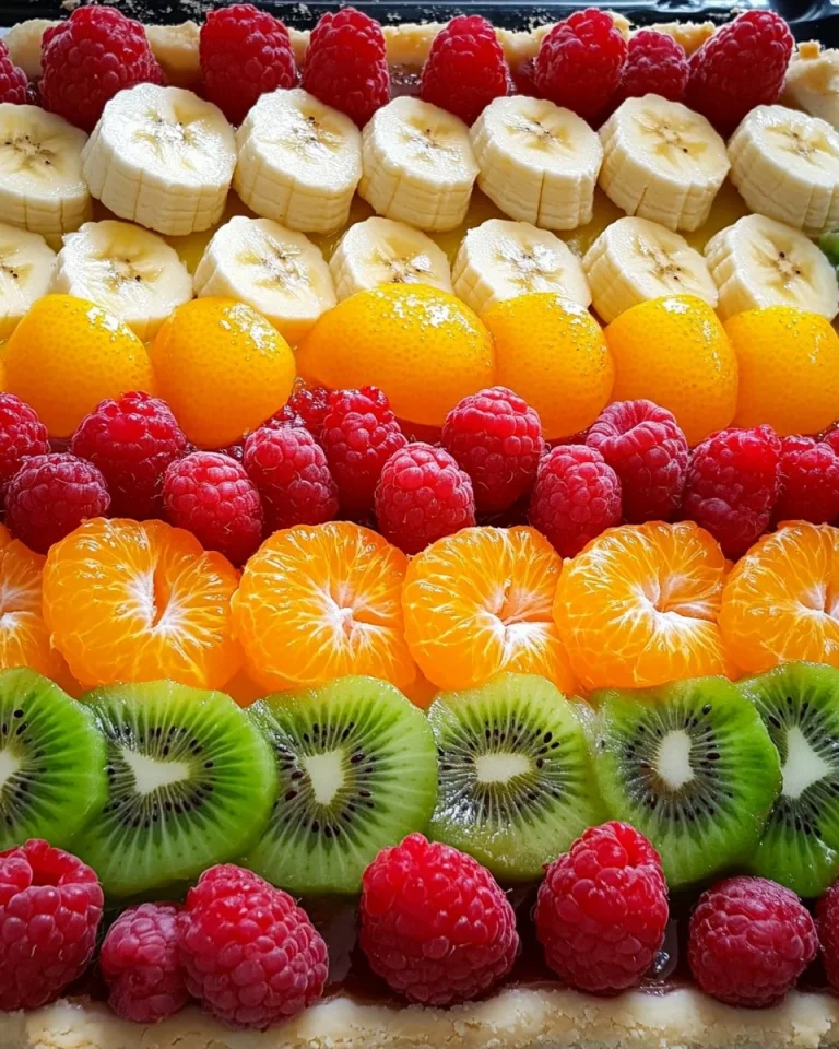 Obstboden mit frischen Früchten und Sahne dekoriert.