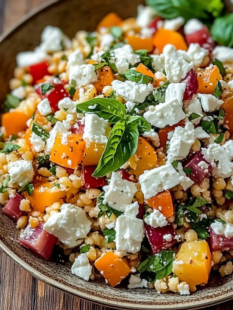 Orientalischer Rote Linsen Salat mit Feta auf einem rustikalen Tisch serviert