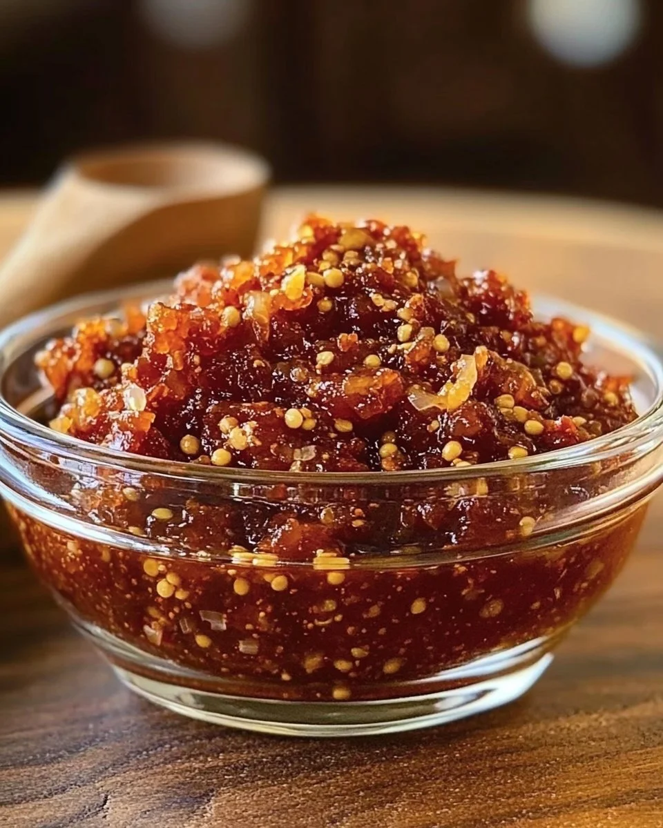 Pikantes Paprika-Zwiebel-Chutney auf einem Grillteller