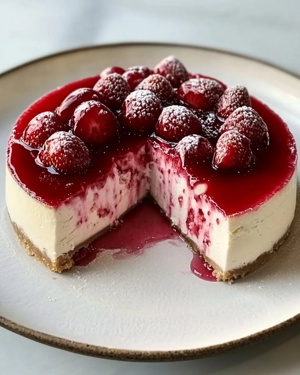 Delikate Philadelphiatorte mit frischen Erdbeeren auf einem Teller