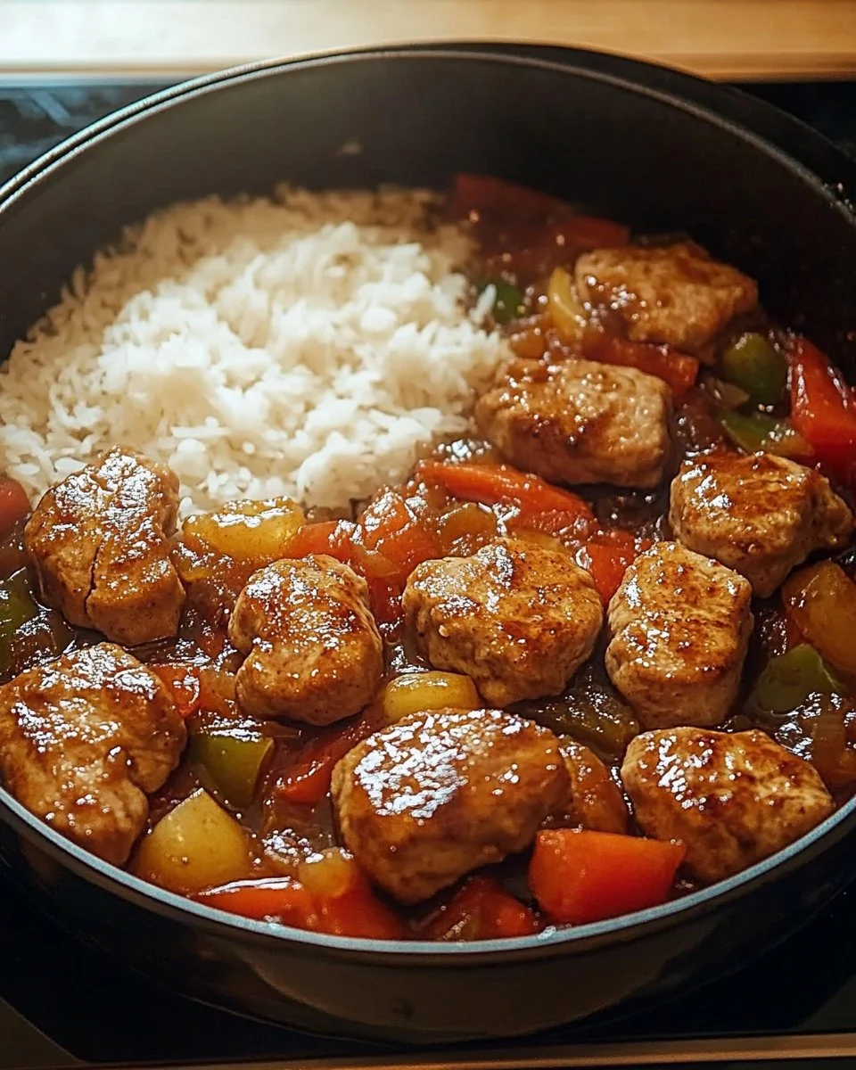 Pikante Hähnchen-Gemüse-Pfanne mit buntem Gemüse und Reis