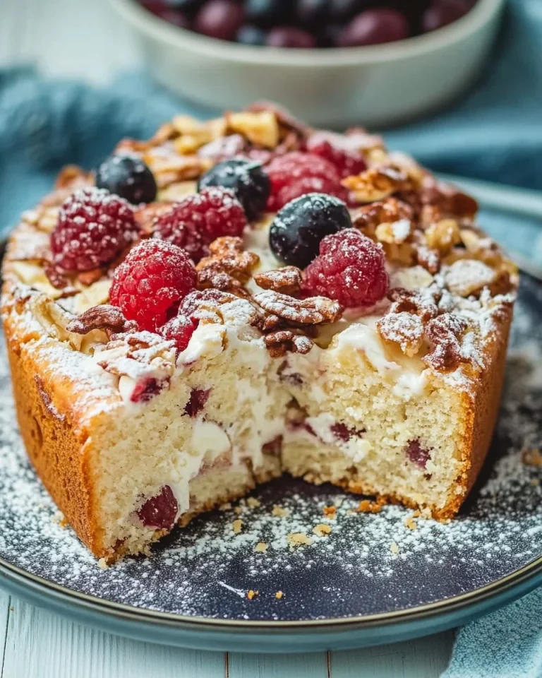 Saftiger Rhabarber Joghurt Kuchen auf einem Teller mit frischem Rhabarber.