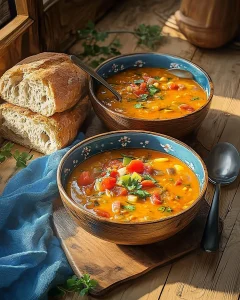 Schnelle Pizzasuppe mit frischen Zutaten und Käse