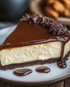 Schokoladen- und Karamell-Käsekuchen mit geschmolzener Schokolade und Karamellsauce