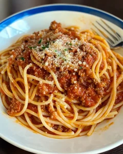 Schüssel mit köstlichem Spaghetti Bolognese Gericht