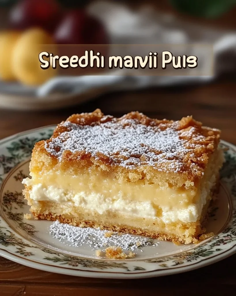 Streuselkuchen mit Vanillepudding auf einer weißen Tafel, dekoriert mit frischen Beeren