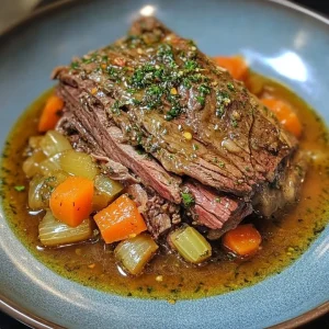 Toskanischer Rinderbraten (Brasato alla Toscana) auf einem Teller serviert