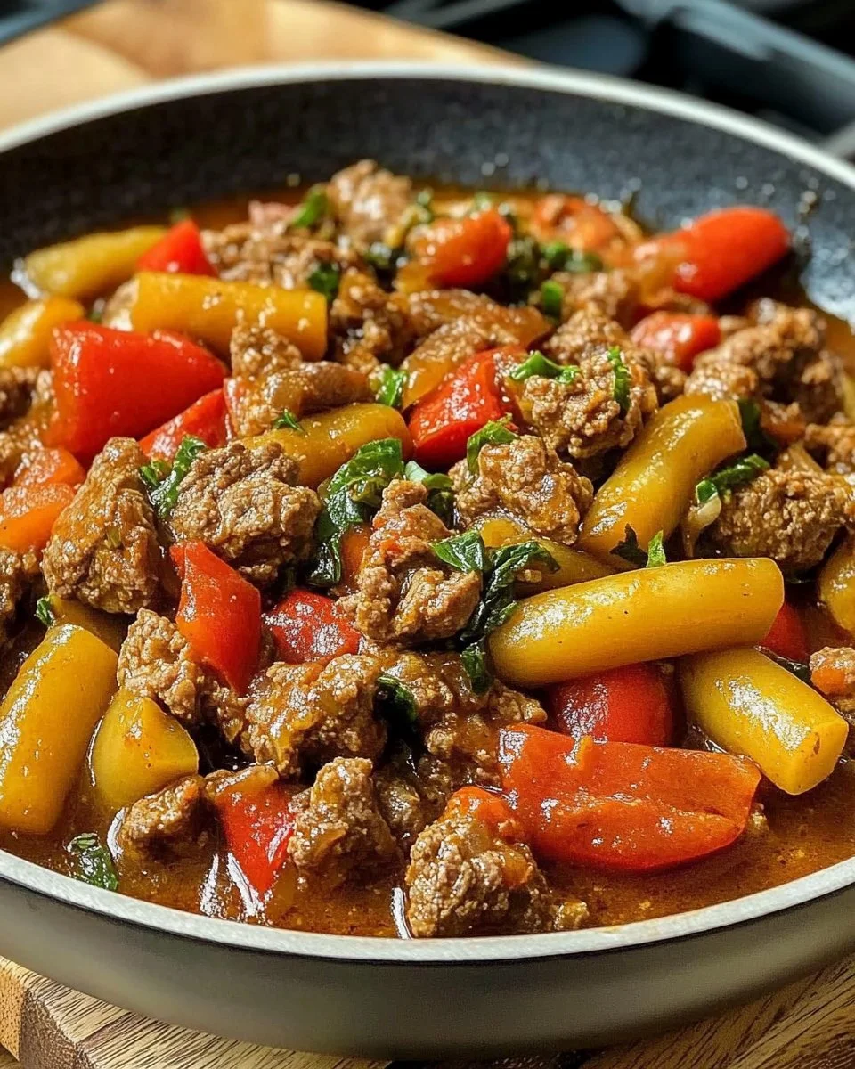 Türkische Bohnen-Hackfleisch-Pfanne mit frischen Zutaten