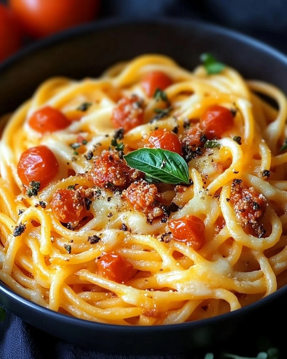 Überbackener Frischkäse-Spaghetti-Auflauf aus dem Ofen