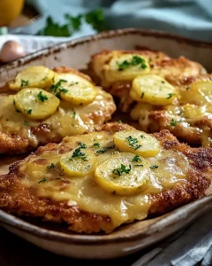 Überbackene Partyschnitzel mit Käse überzogen, ideal für Feiern