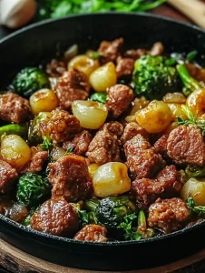 Würzige Rosenkohl-Hackfleisch-Pfanne zubereitet in einer Pfanne