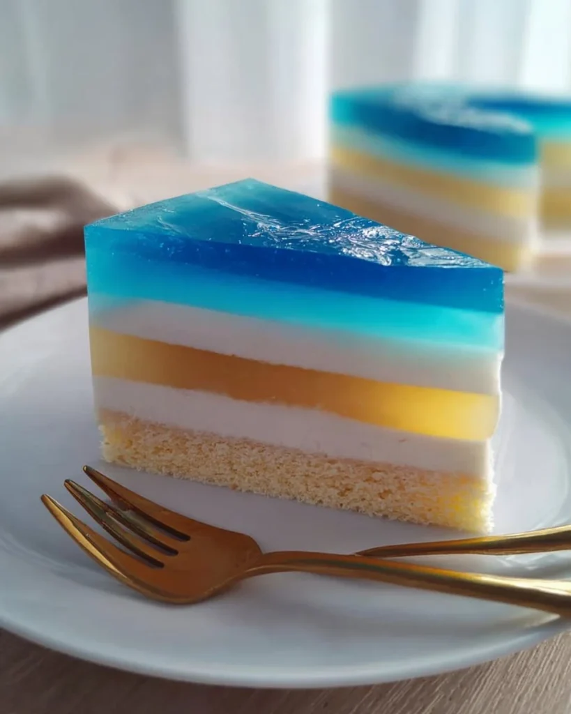 Blaue Hawaii Torte mit tropischen Früchten und blauer Glasur