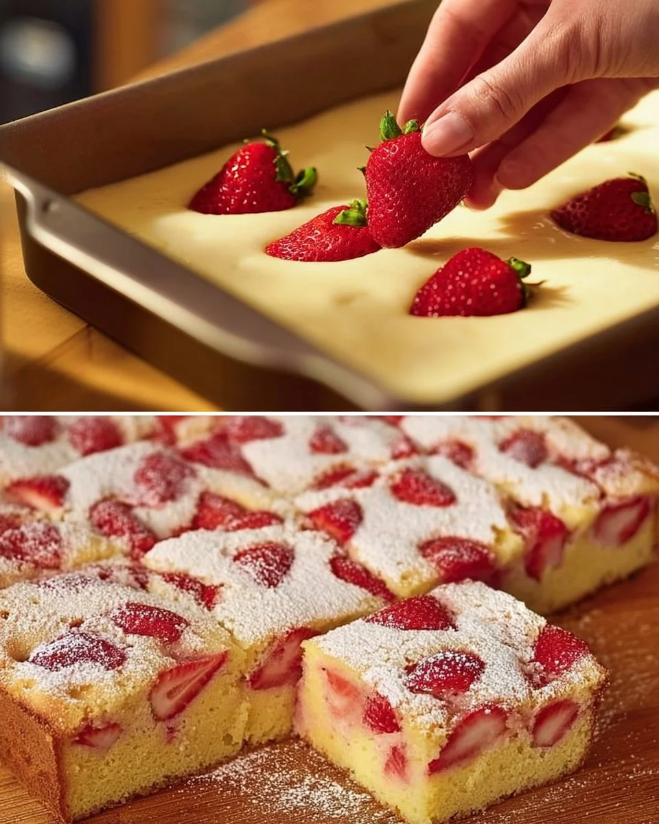 Erdbeer Biskuitkuchen auf einem Teller, dekoriert mit frischen Erdbeeren