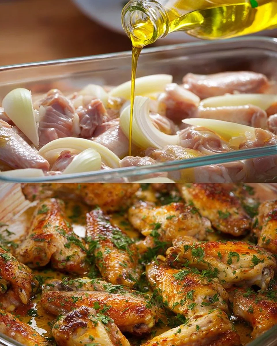 Gebackene Hähnchenflügel mit Kartoffeln Gebackene Hähnchenflügel mit Kartoffeln