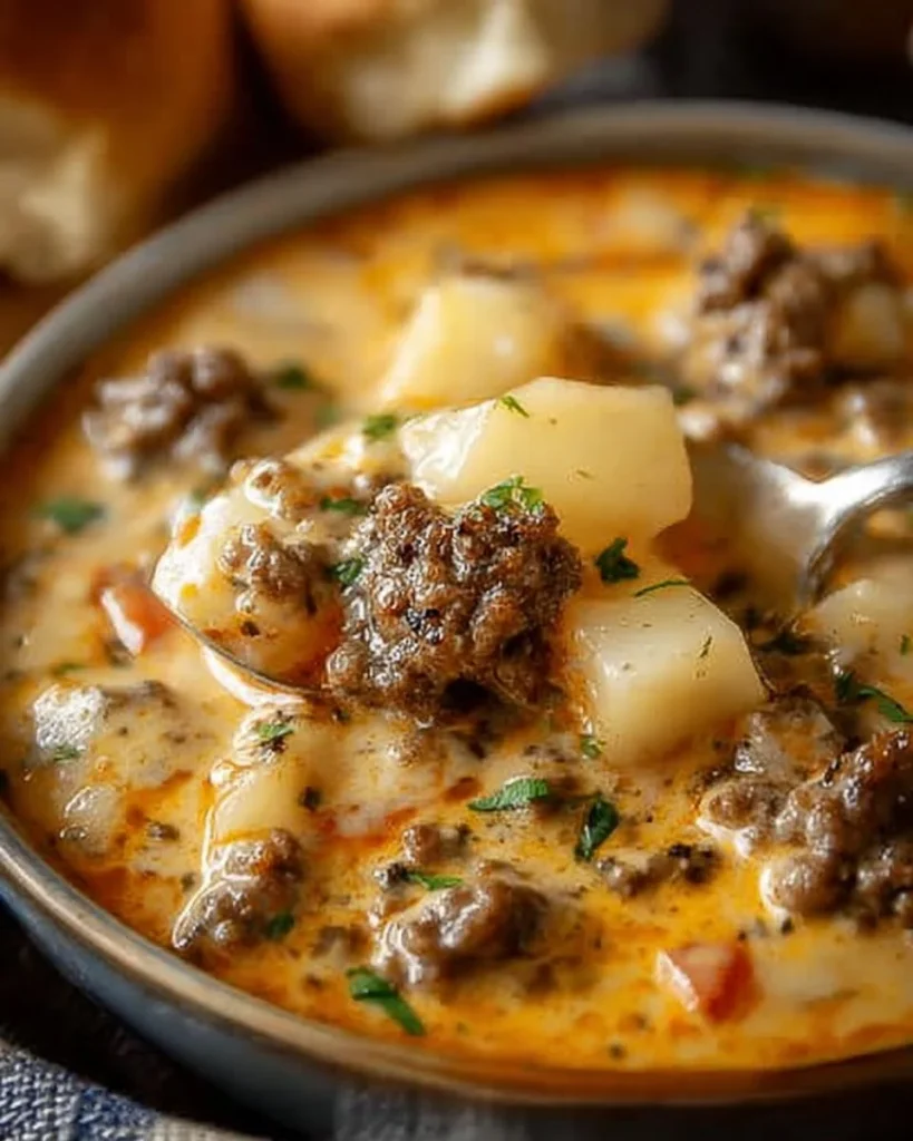 Schüssel mit Hamburger Suppe, ein köstliches und einfaches Gericht