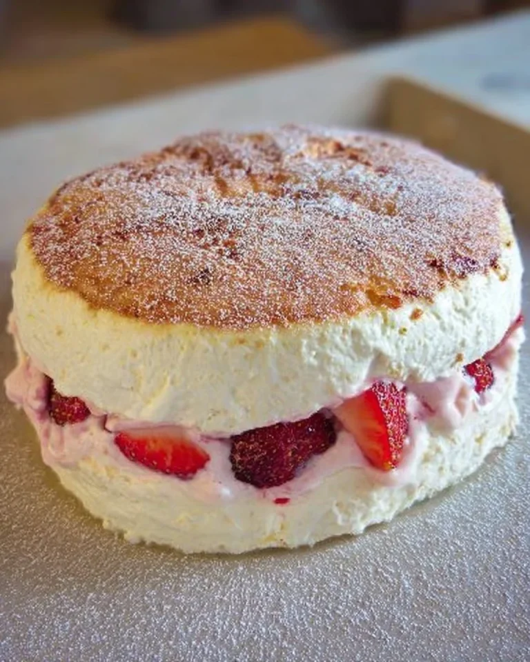 Käse-Sahne Dessert mit frischen Erdbeeren auf einem Teller