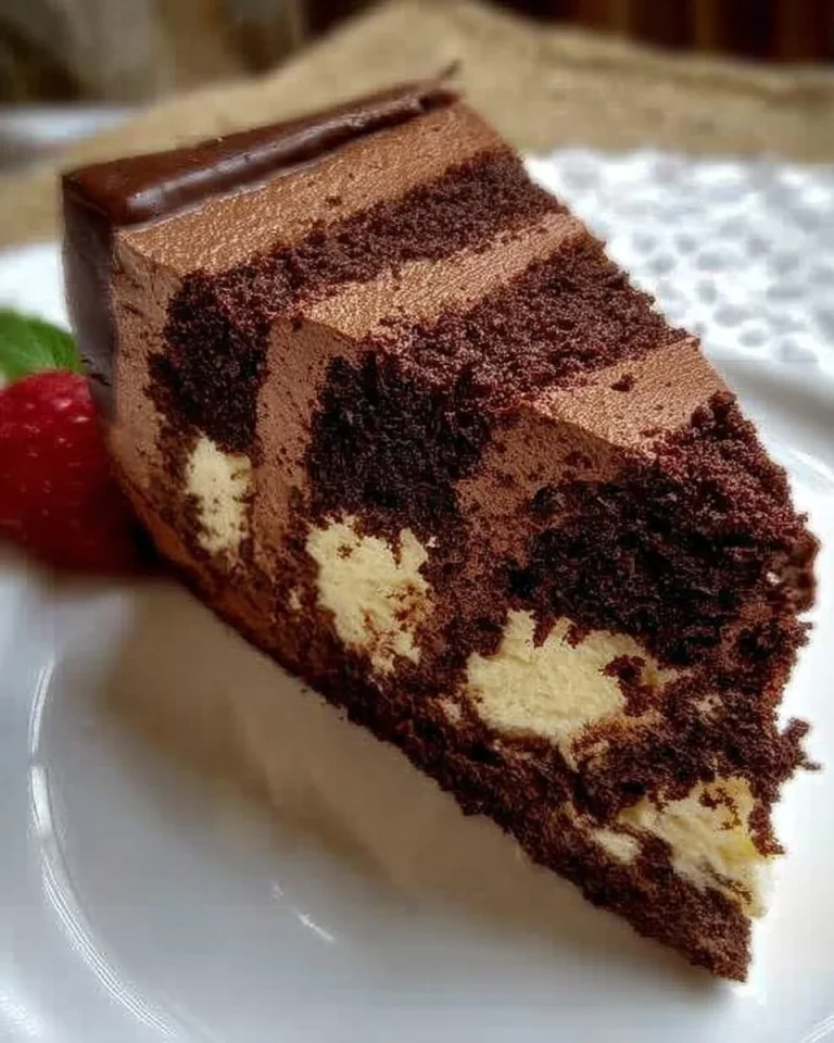 Köstliche Schoko-Mascarpone-Torte mit Schokoladenglasur und frischen Beeren.