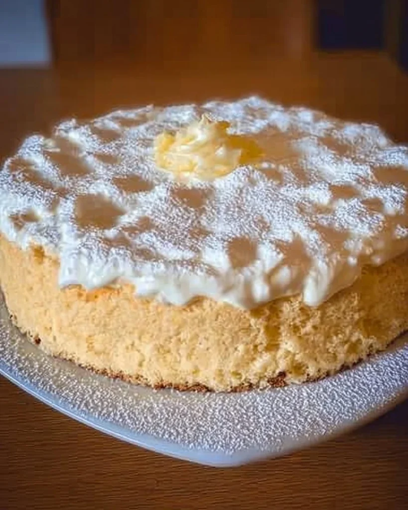 Pudding Schneekuchen mit Quark auf einem Teller serviert