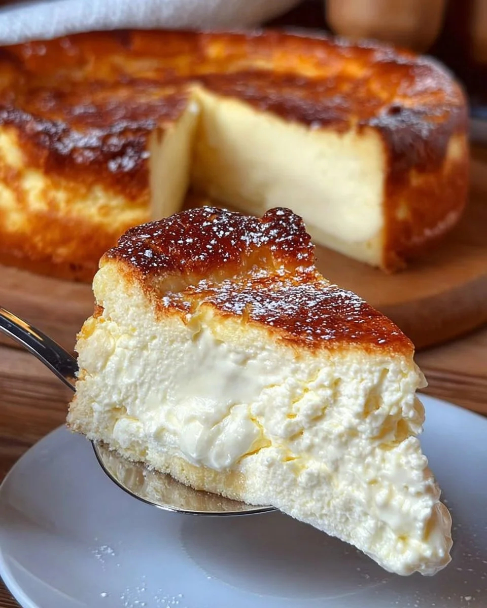 Gestapelter Quarkkuchen auf einer Servierplatte