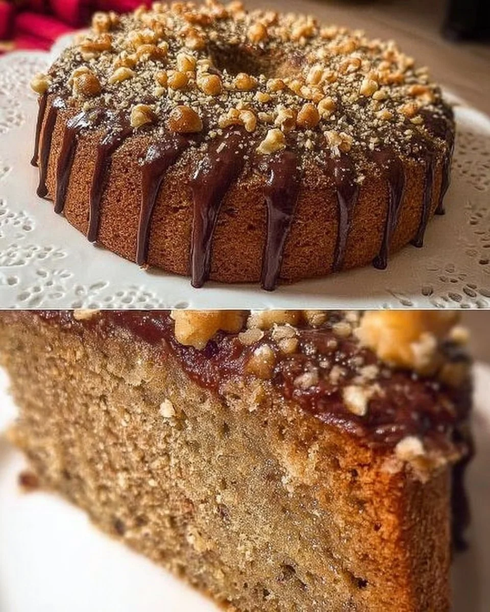 Saftiger Nusskuchen mit frischen Nüssen auf einem Teller
