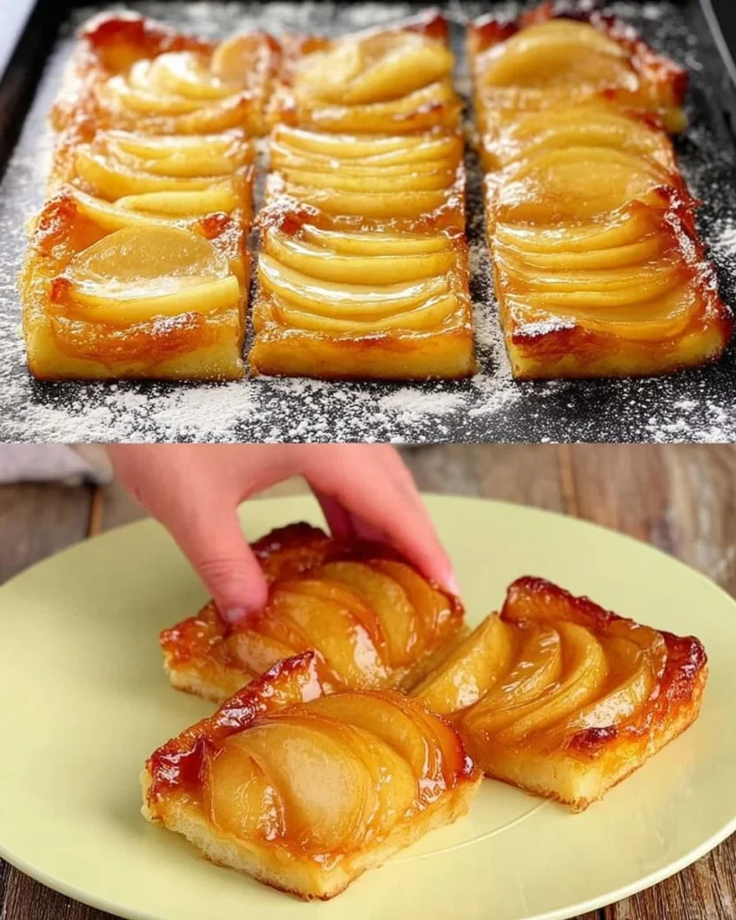 Umgedrehtes Apfeldessert mit karamellisierten Äpfeln und knusprigem Teig