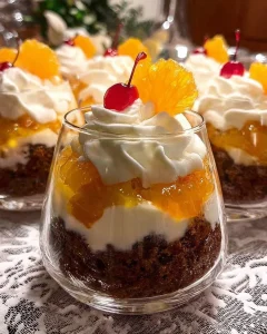 Festliches weihnachtliches Dessert auf einem dekorierten Tisch