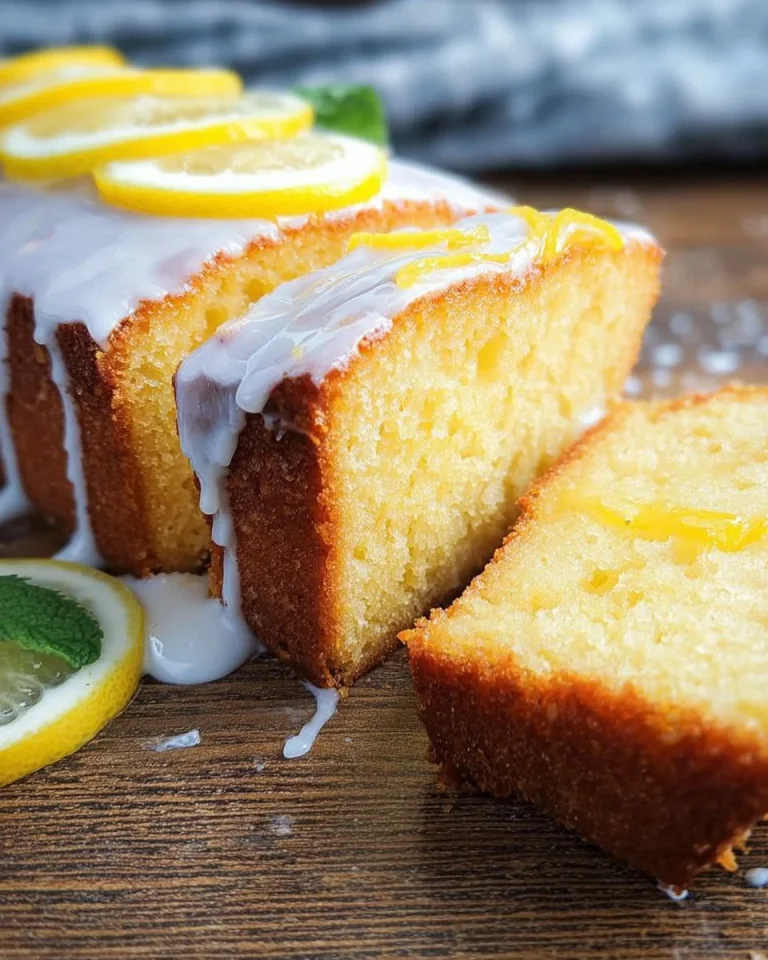 Frischer Zitronenkuchen mit Zuckerglasur auf einem Teller