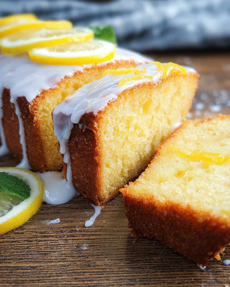 Frischer Zitronenkuchen mit Zuckerglasur auf einem Teller