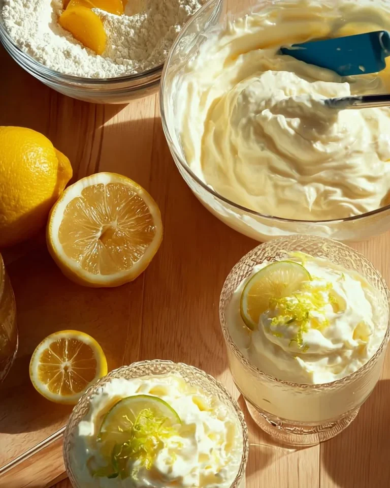 Cremiges Zitronenmousse mit frischen Zitronen zur Dekoration