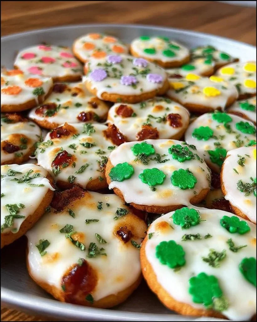 Leckere Amerikaner Kekse mit buntem Frosting auf einem Teller