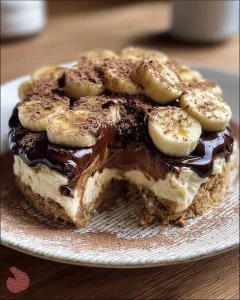 Leckeres Bananen-Schoko-Traum Dessert ohne Backen auf einem Teller