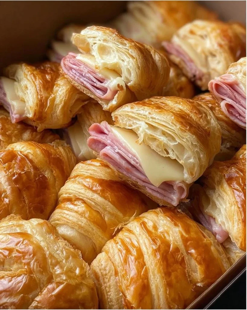 Blätterteig-Croissants mit Schinken und Käse auf einem Teller