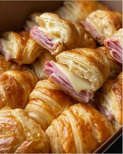 Blätterteig-Croissants mit Schinken und Käse auf einem Teller