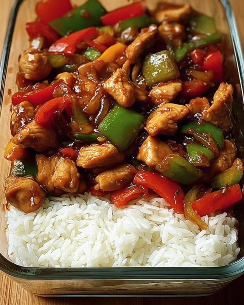 Chinesische Hähnchen Gemüsepfanne mit frischem Gemüse und zartem Hähnchenfleisch