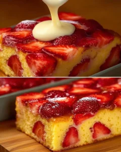 Saftiger Erdbeer Joghurt Kuchen mit frischen Erdbeeren und Joghurt