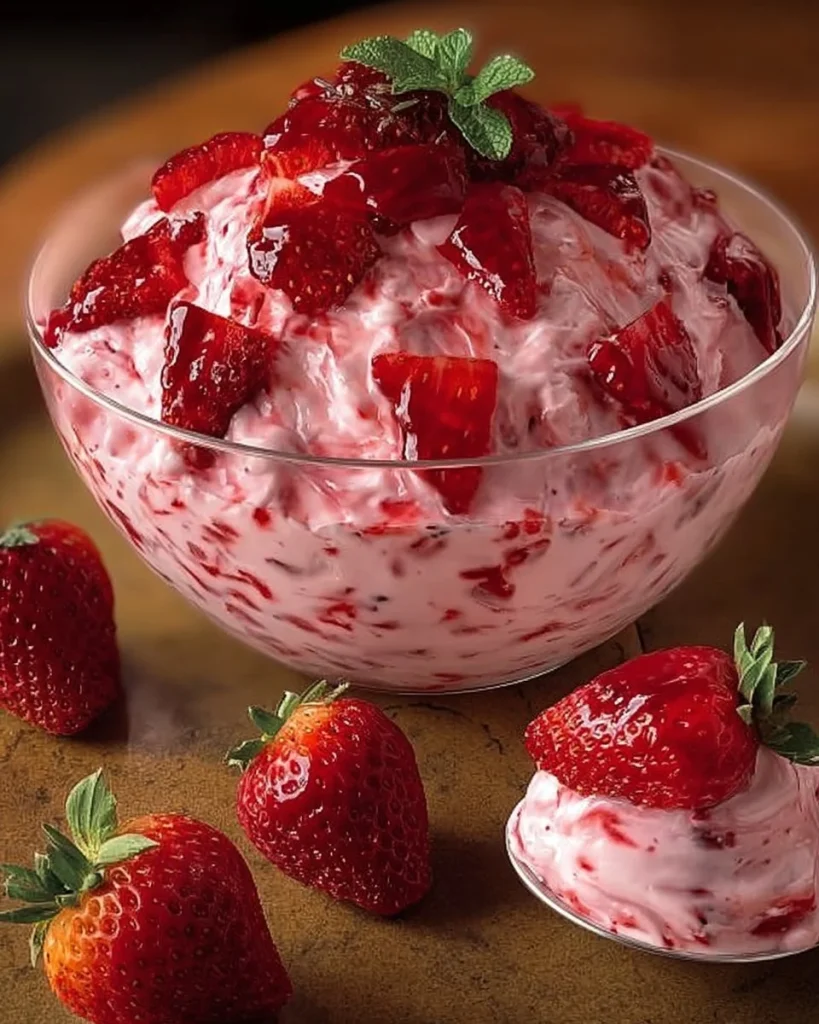 Leckeres Erdbeeren Dessert mit frischen Beeren und Sahne