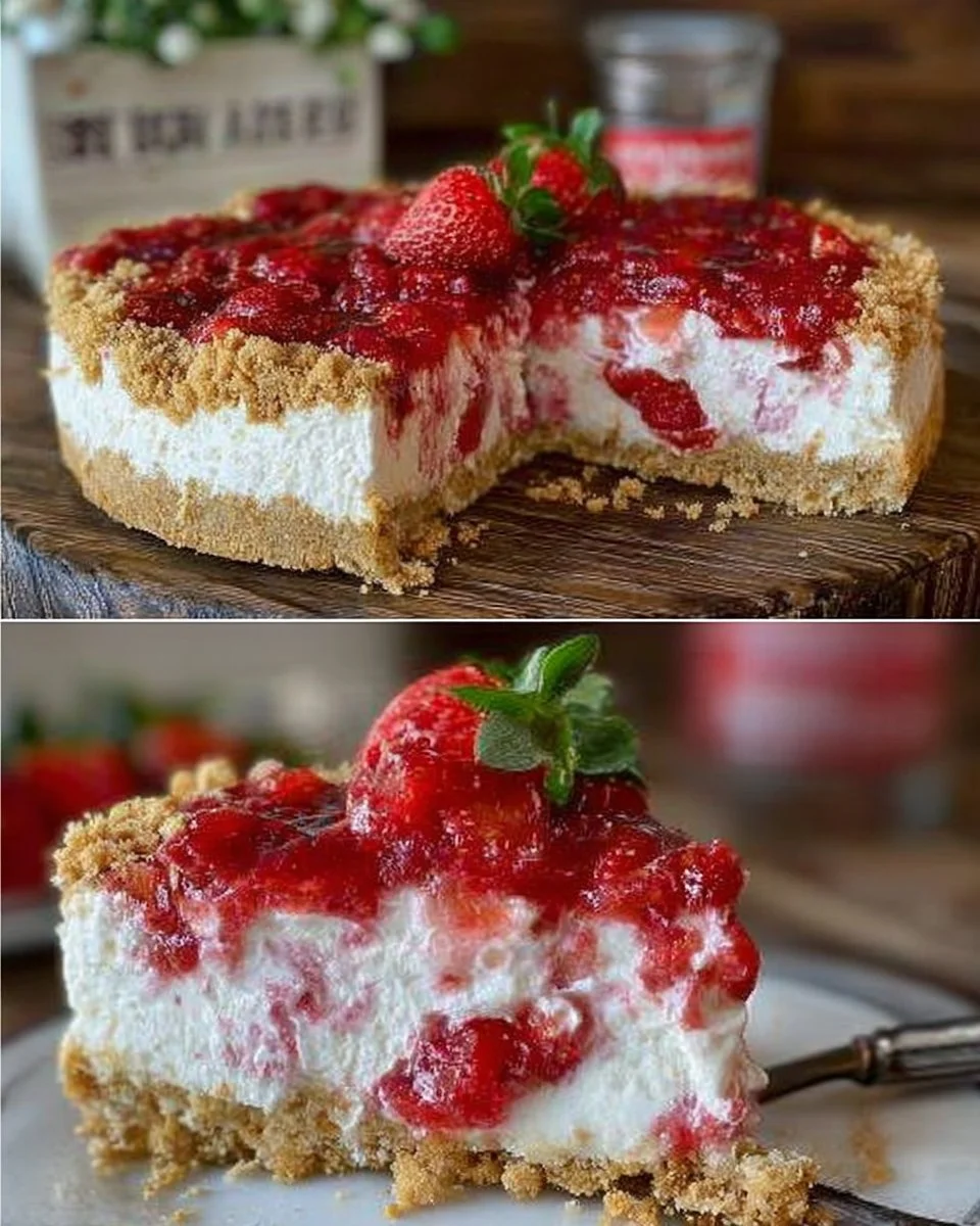 Erdbeerkuchen ohne Backen, frisch und köstlich garniert mit Erdbeeren