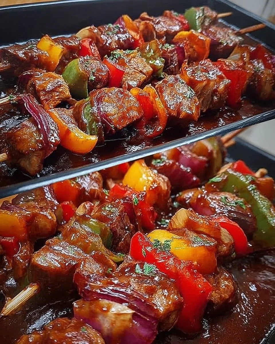 Fantastischer Schaschlik mit selbstgemachter Schaschliksoße auf einem Grill