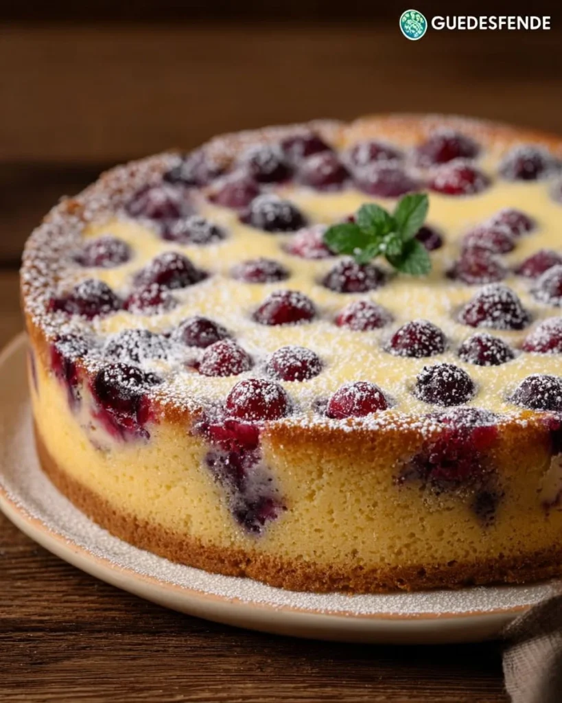 Finnischer Blaubeerkuchen mit frischen Blaubeeren auf einem Blech gebacken