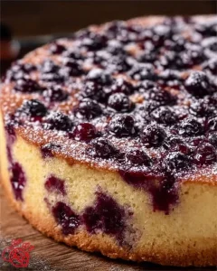 Finnischer Blaubeerkuchen mit frischen Blaubeeren und Himbeeren
