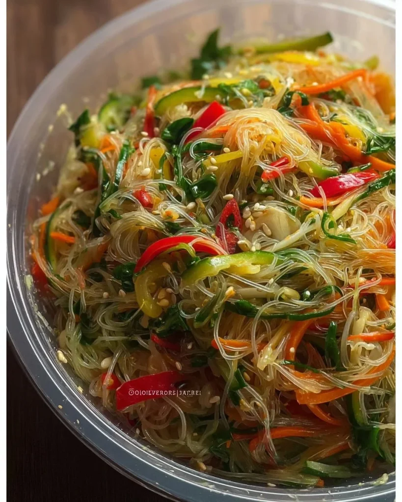 Bunter Glasnudelsalat mit frischem Gemüse und Dressing